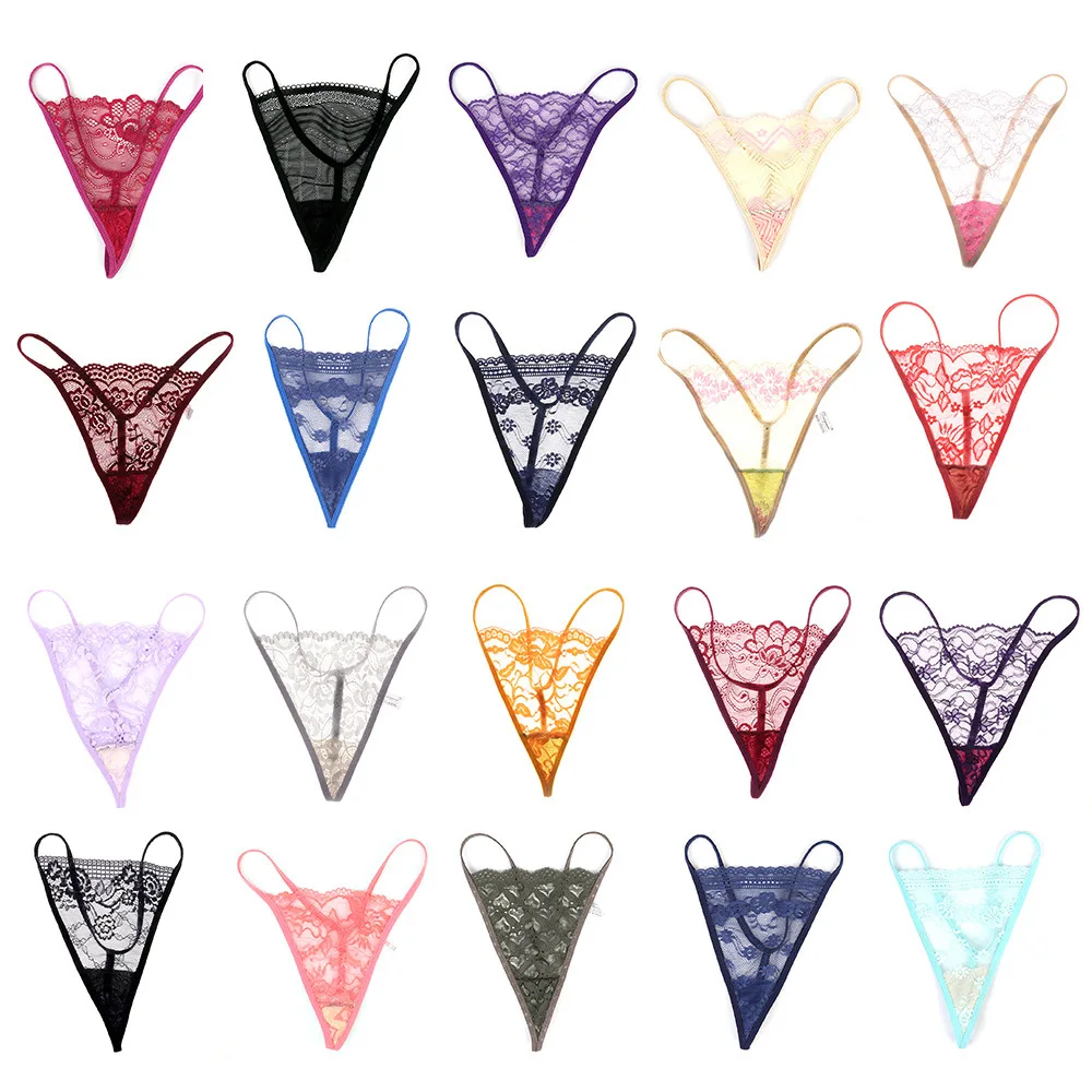 Tanga sexy de renda para mulheres, roupa íntima aleatória, cueca de biquíni, cintura baixa, tamanho único, fio dental oco, calcinha em T, lingerie,