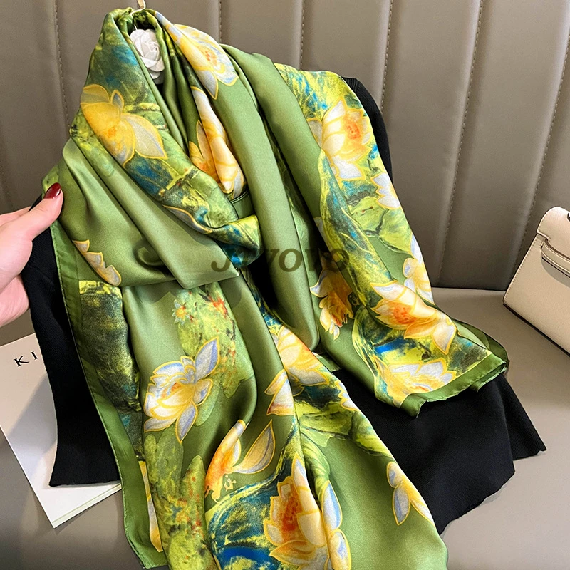 Luxury Brand Silk Scarf Women Large Shawls Hijab  Design Stitching striped arrow imitation silk sunscreen outdoor beach towel