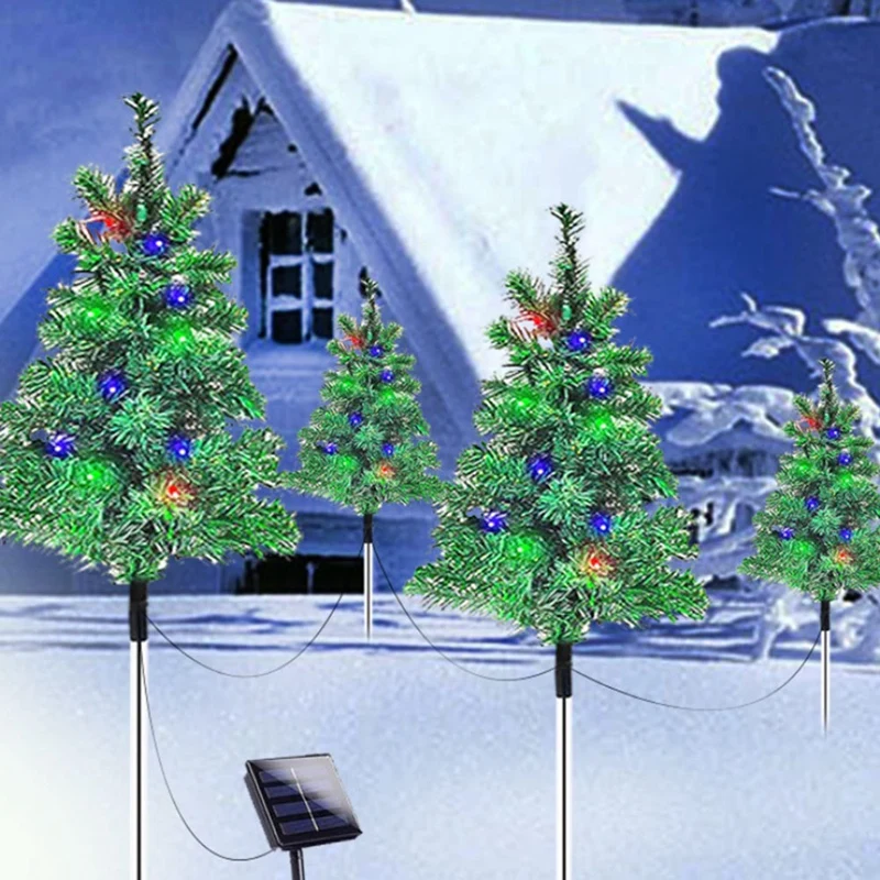 4-Pack Solar Small Christmas Tree Lights Lantern Mini Xmas Tree With Lights For Outside Pathway Porch Yard Decorations Durable