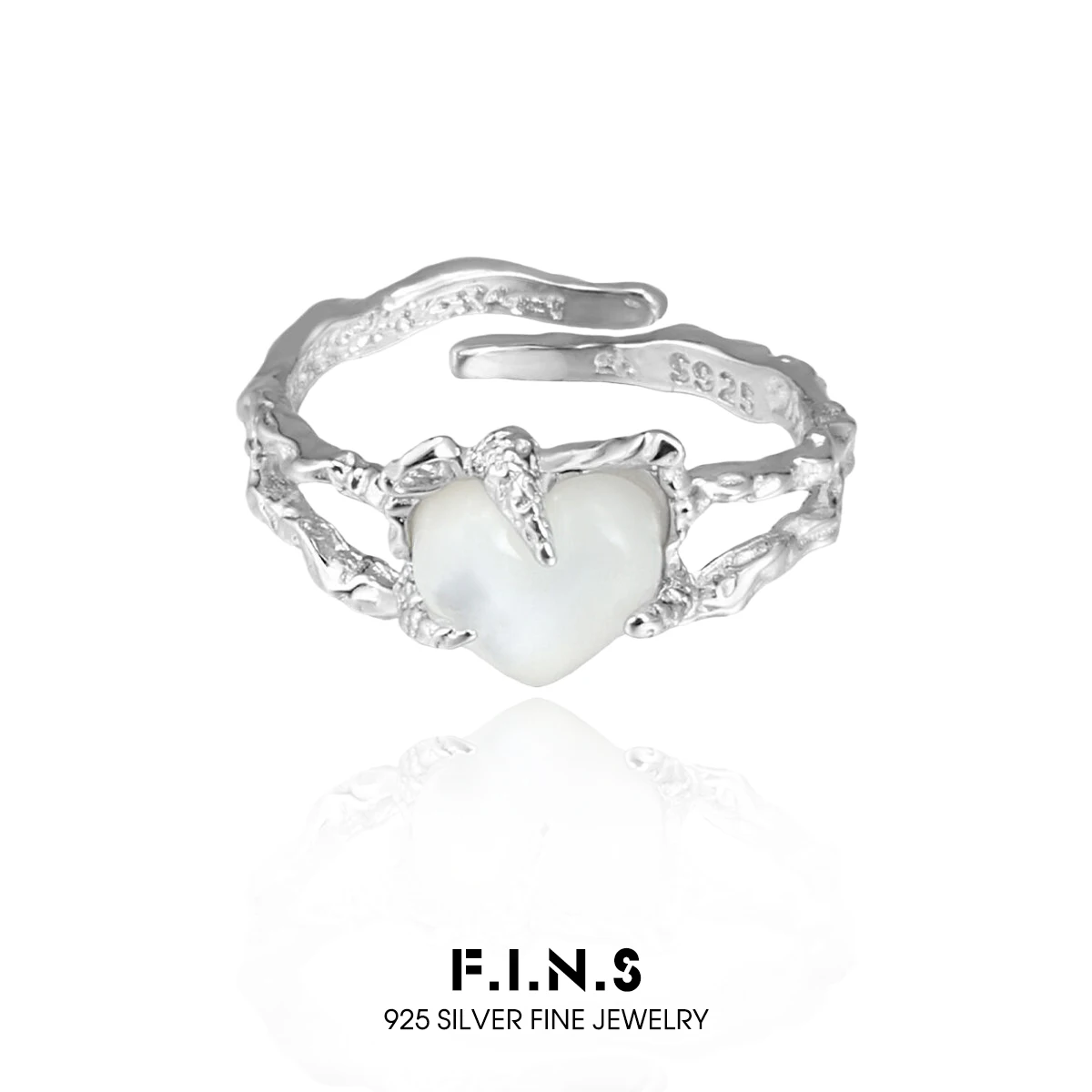 F.I.N.S الملمس على شكل قلب S925 فضة خاتم الحد الأدنى نمط غير النظامية الحب القلب مفتوحة قابل للتعديل فنجر غرامة مجوهرات #1
