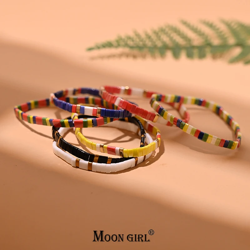 سوار مصنوع يدويًا بحبل مرن للفتيات ، لون لامع ، حبات تيلا ، سحر ، موضة ، صداقة ، إكسسوارات مجوهرات #1