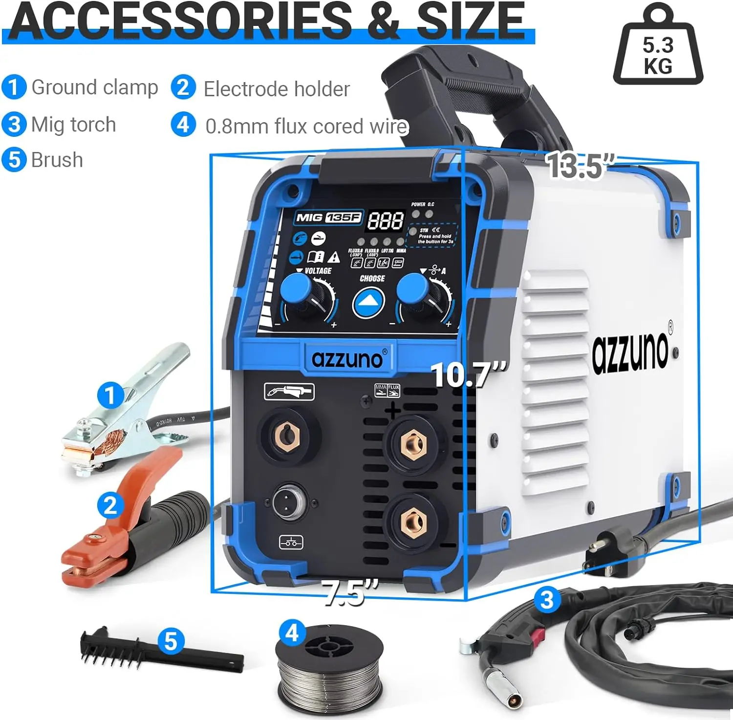 Imagem -05 - Multiprocesso Soldador Mig Máquina de Solda Vara Controle Sinérgico 135 Amp 110v Flux Core Lift em 1