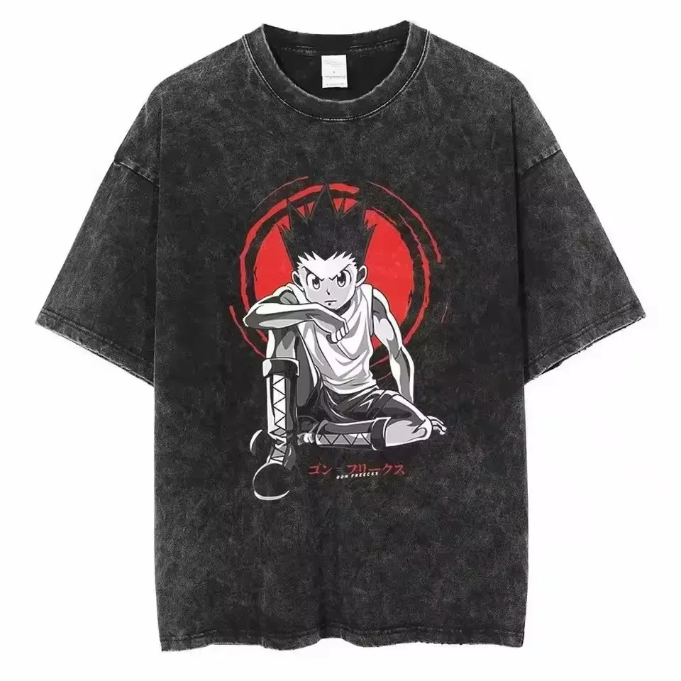 2026 Neues Hunter X Hunter Anime Hochwertiges T-Shirt für Männer und Frauen Baumwolle Vintage-Waschung Bedruckt Retro Streetwear Sport-Oberteil