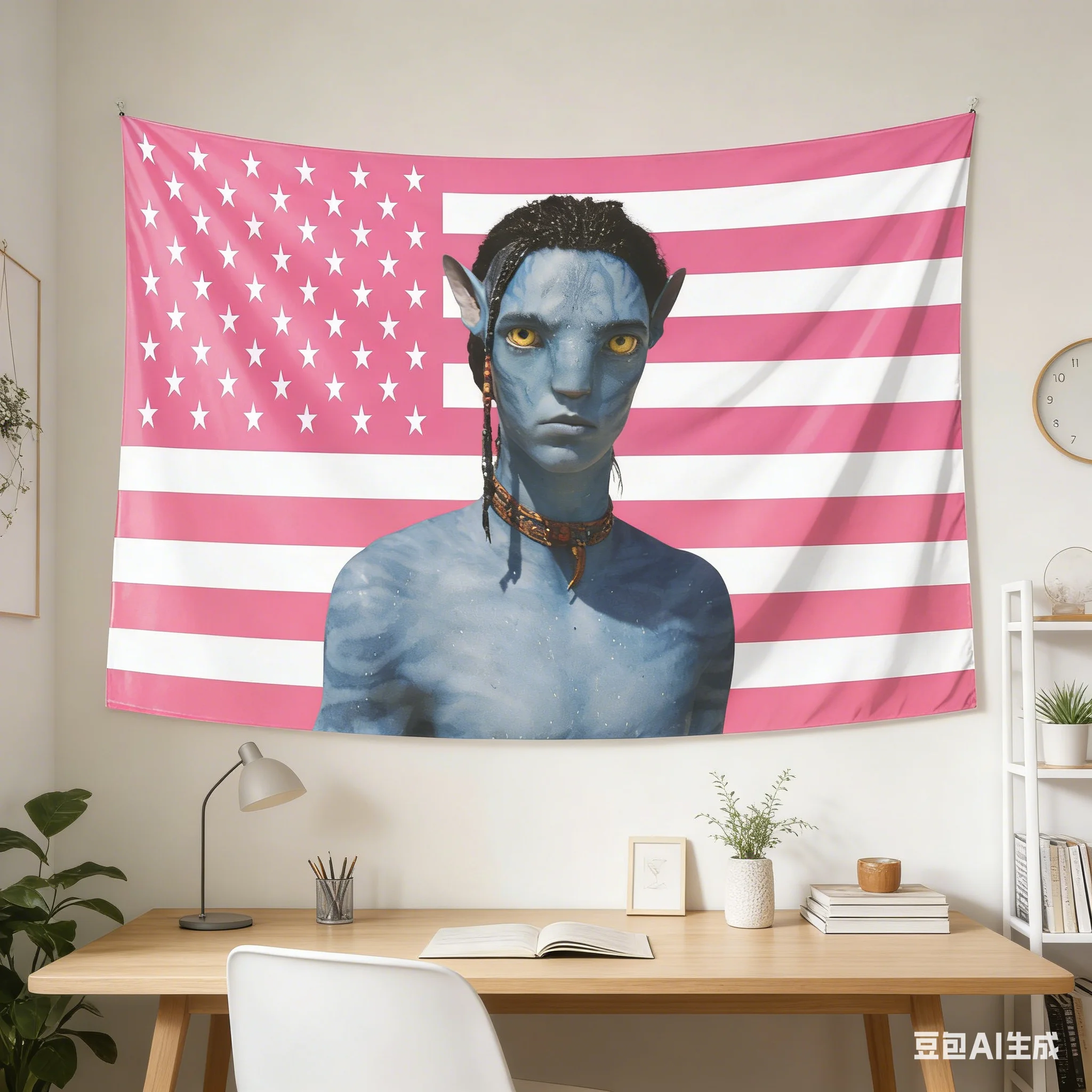 1 Stück Avatar-inspirierte rosa USA-Flagge Polyester-Wandteppich 2D-Wandbehang für Schlafzimmer Wohnzimmer Ganzjahres-Heimdekoration