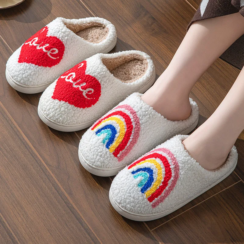 Rainbow Winter Women's Slippers Home Fluffy Love Luxury Designer Woman Shoes Casual Elegant Plush Indoor Fuzzy Fur Slides Soft
