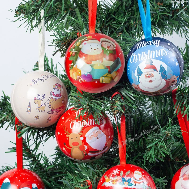 1pcs Christmas Ball Candy Box Christmas Tree Pendant Tinplate Children Spherical Gift Iron Box New Year Decoration Xmas