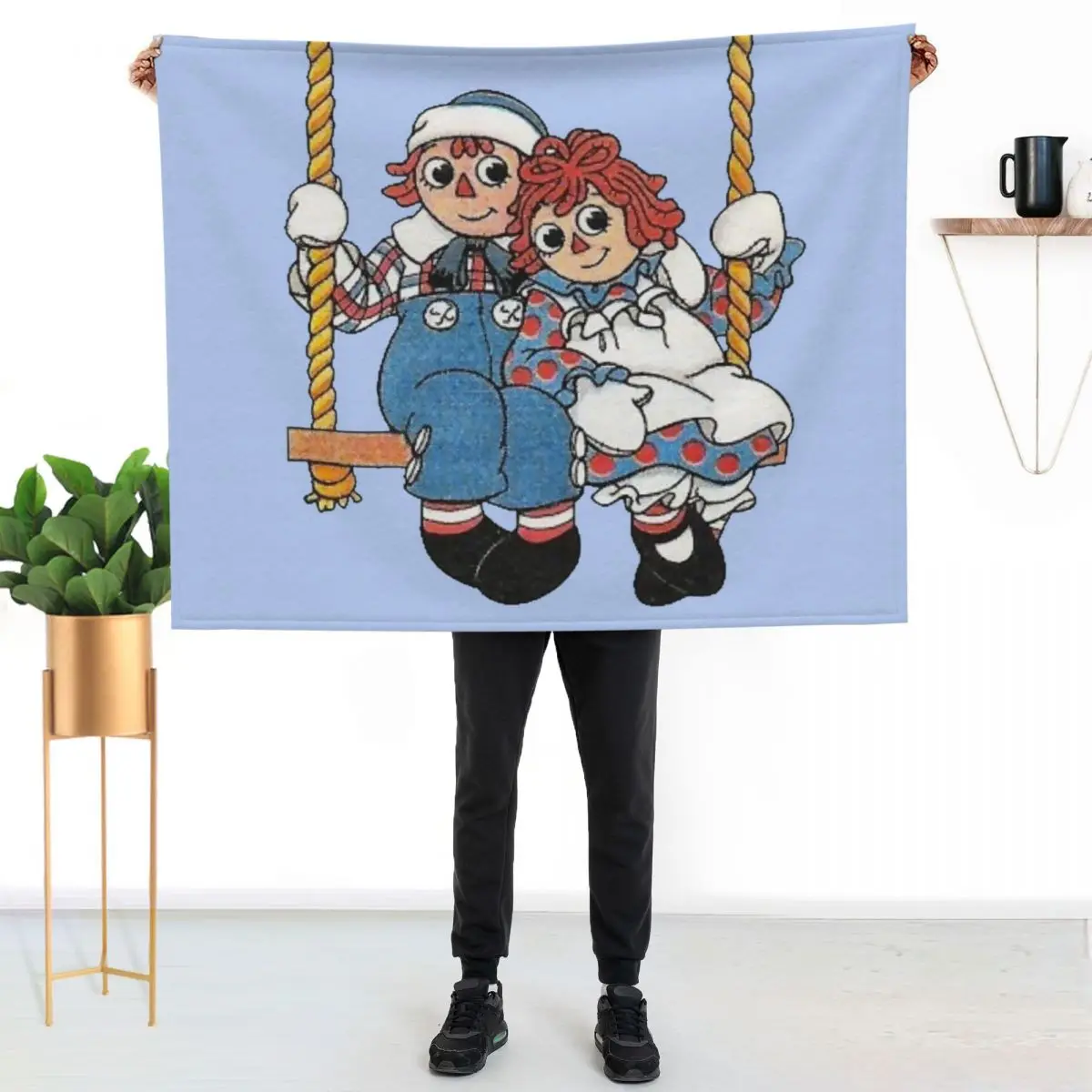 

Raggedy ann and andy on a swing Throw Blanket Faux Fur Soft Warm Blanket for Bed