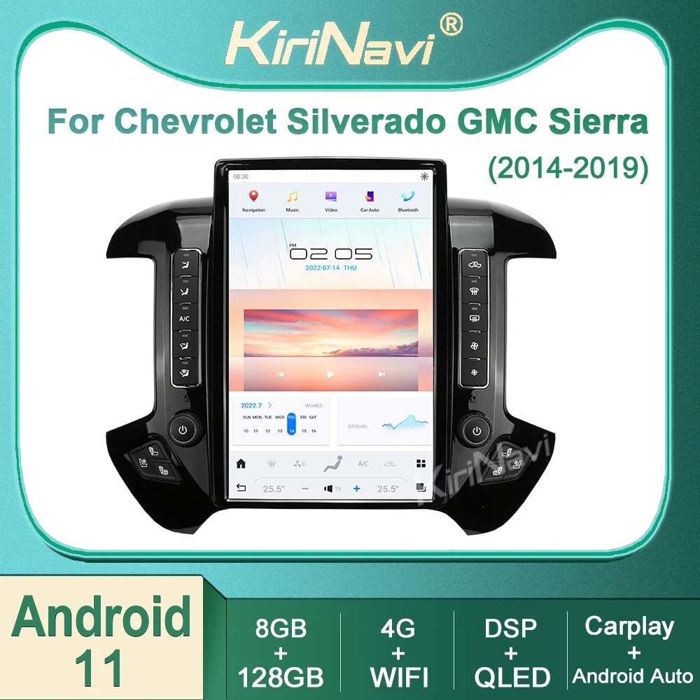 

Kirinavi 14.4 inch For Chevrolet Silverado GMC SIierra 2014-2019 Android 11 Auto Navigation GPS Car Radio Player 4G DSP Stereo