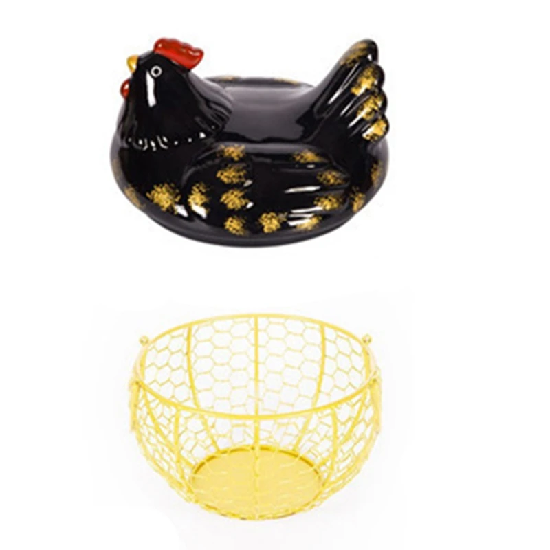 

Eggs Holder Basket Organizer Storage Ceramic Fruit Container Kitchen Hen Decor Basket Chicken Shape Ceramic A