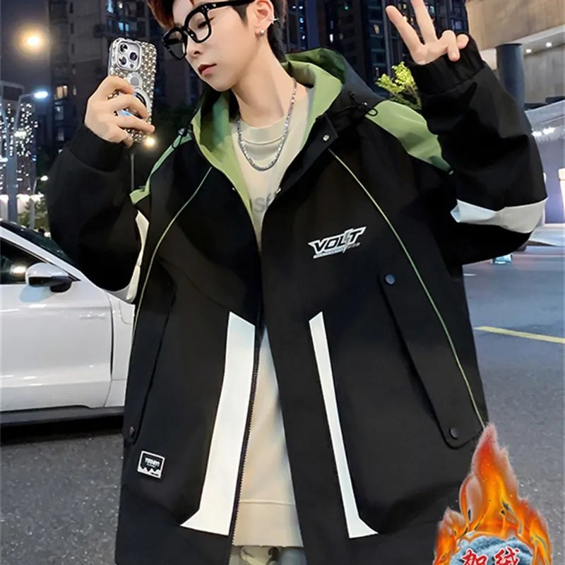 

Thiened Fce Jaet для подростков и принцев с капюшоном, теплое повседневное длинное пальто из полиэстера и нейлона Cosite Fiber