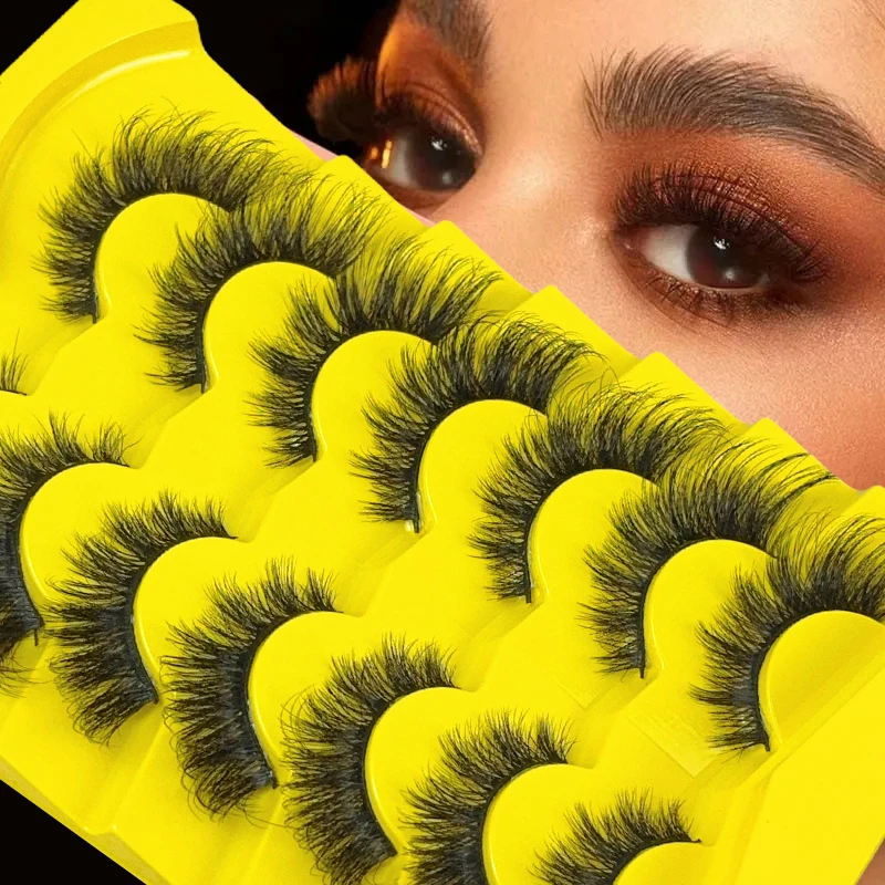 7 pairs of cat-eye eyelashes, elongated outer corners of the eyes, naturally slender and curly false eyelashes, reusable