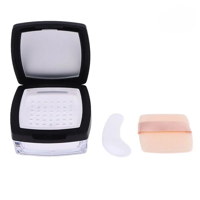 1pc 5g Barattolo di plastica allentato con setaccio Contenitore cosmetico vuoto Tappo nero opaco Trucco Scatole allentate portatili compatte Strumento per il trucco