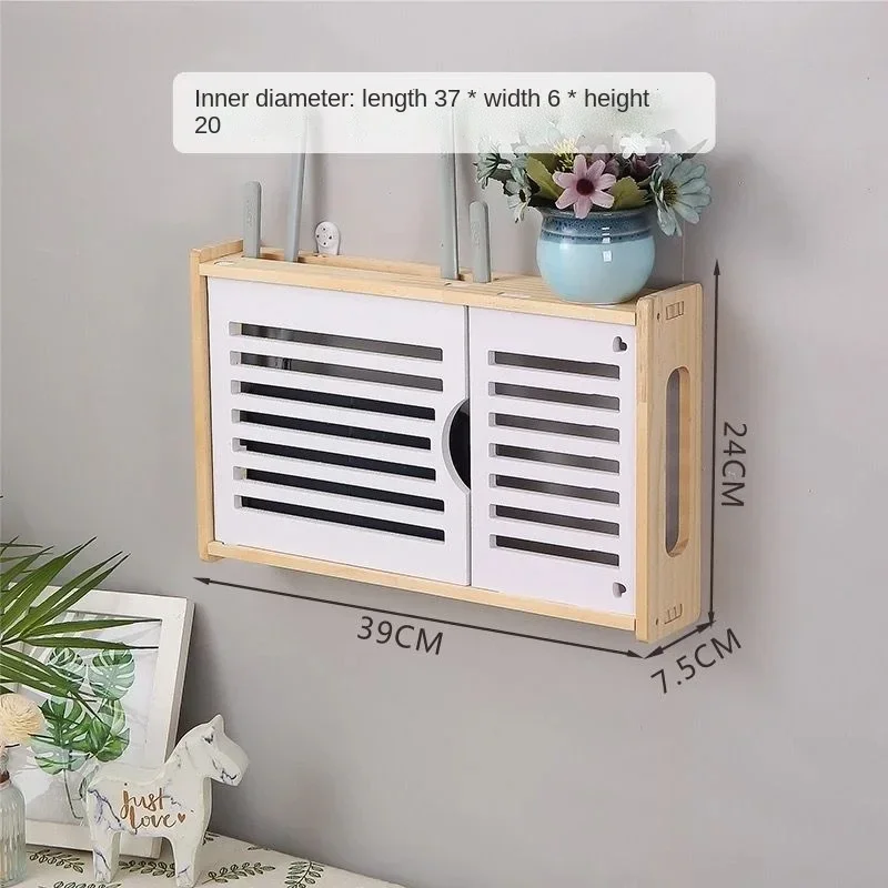 

Punch-free WiFi Storage Rack Wireless Router Storage Box Solid Wood Wall-mounted Cat Shielding Set-top Box Shelf Homehold