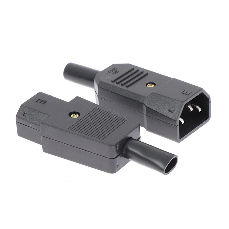 1PC Socket Straight Cable Plug Connector C13 C14 16A 250V Black Female&male Plug Rewirable Power 3 Pin Connector