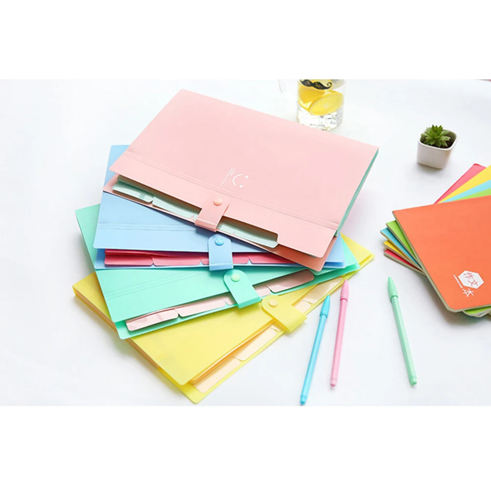 

Face File Folder with 5 Pockets Snap Closure Plastic A4 Size Expanding Folder for Home Office School Document