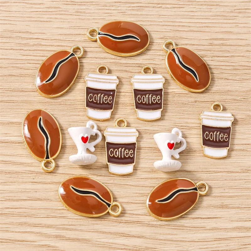 10 Stück süße Emaille-Kaffeebohnen-Tassen-Charms-Anhänger für Schmuckherstellung, Tropfen-Ohrringe, Halsketten, Armbänder, DIY-Bastelzubehör – Detail 9