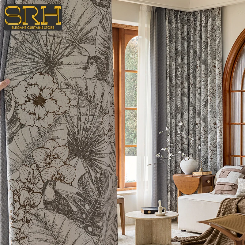 

American Style Retro Light Luxury Curtains Chenille Jacquard Shading Living Room Bedroom New Chinese Style Custom Splicing Cloth