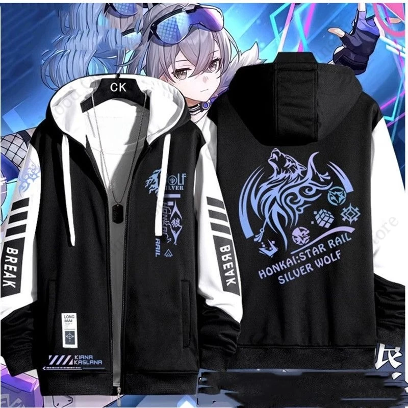 Honkai：Star Rail Zipper Hoodie Silver Wolf Merch Fashion Anime Cartoon Print Hoodies Men Women Autumn Warm Hooded Sweatshirt