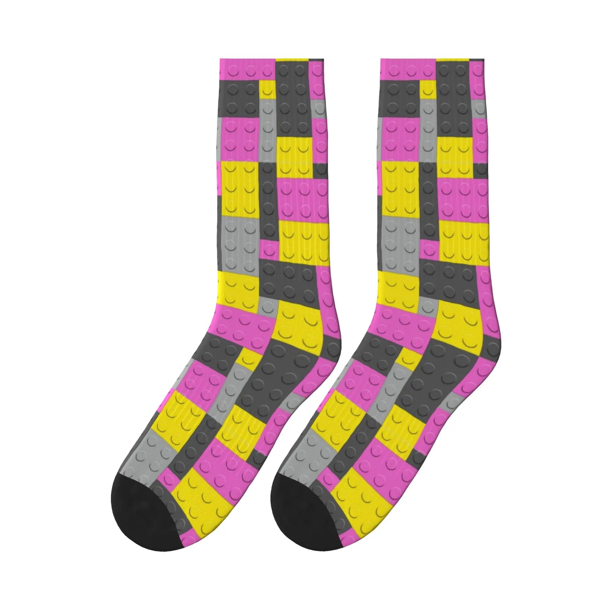 Couple Socks Yellow Gray Pink Building Blocks Bricks Master Builder  Stockings Autumn Soft Breathable Socks Design Anti Socks