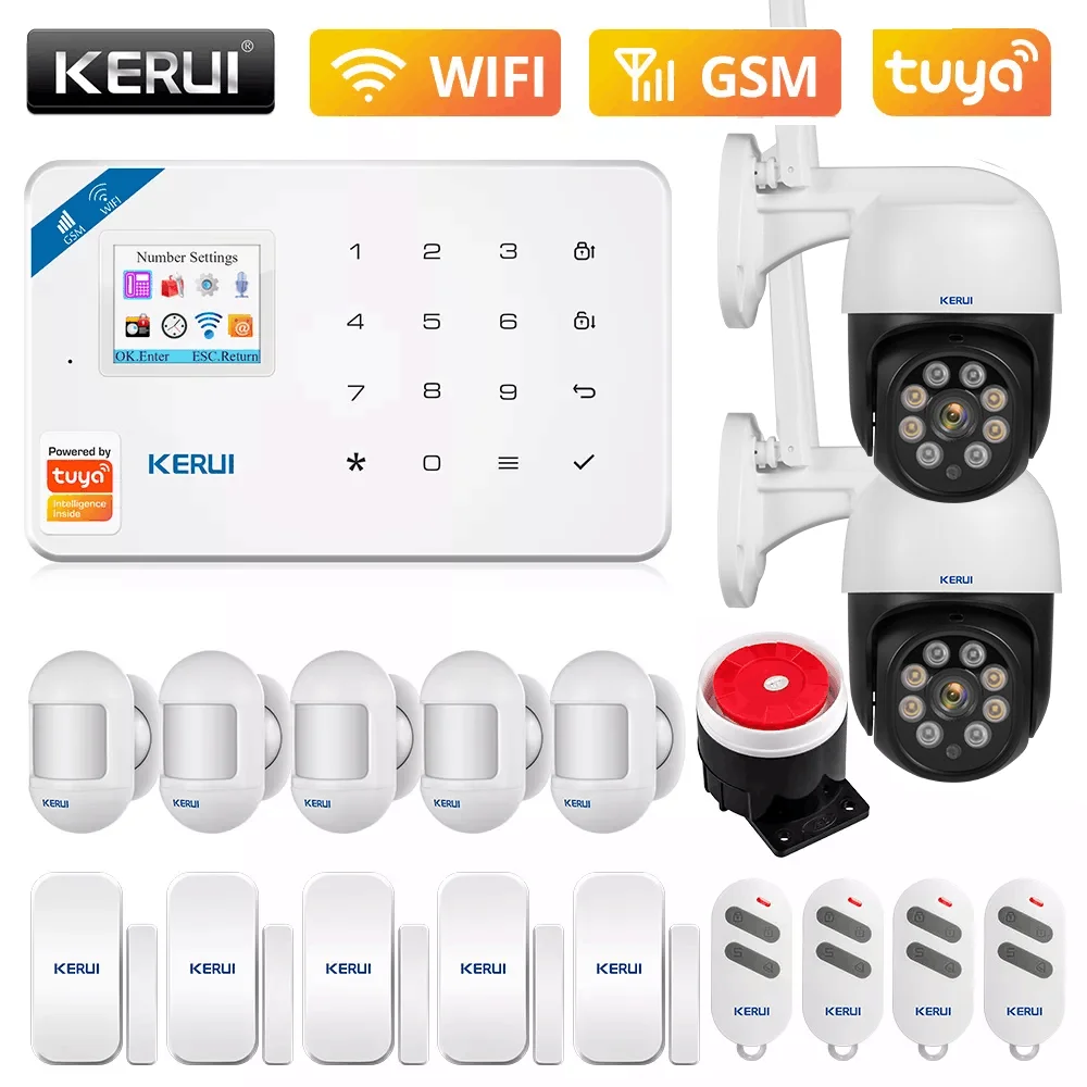 KERUI W181 Tuya APP Control Smart Wireless WiFi GSM Alarm System Home Security Alarm System Low Battery Reminder Timing Features