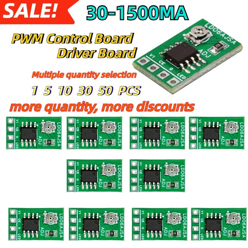 1-50PCS 30-1500MA DC3.3V 3.7V 5V LED Driver Constant Current Adjustable Module PWM Control Board for USB Flashlight 18650 Li-ion