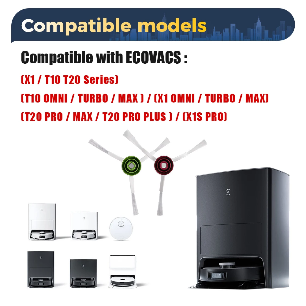 قطع غيار الفرش الجانبية للمكنسة الكهربائية لـ Ecovacs Deebot T10 OMNI/TURBO/MAX,X1 OMNI/TURBO/MAX/X1S PRO,T20/PRO/MAX/PRO PLUS