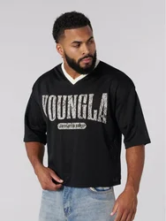 YOUNGLA American fashion brand oversized T-shirt Men's sports fitness quick drying breathable large mesh print short sleeve