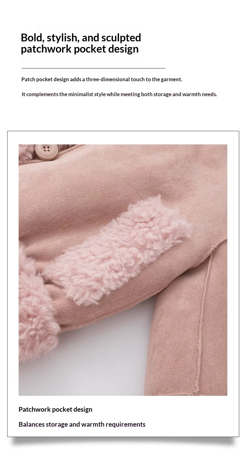 Mädchen Stehkragen Shearling-Mantel 2025 Neue Kinder-Kombinations-Lammwoll-Wildleder-Kurz-Motorradjacke Winter Warme Kinder-Oberbekleidung – Detail 14