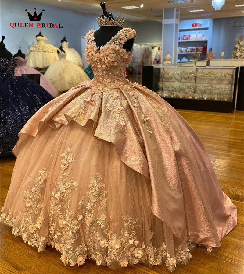 

Modern Pink Quinceanera Dresses Lace Appliques Ball Gown Dress For Women Lace-up Birthday Prom Gowns vestidos de 15 años ED12