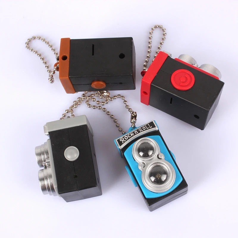 Retro Camera Model with LED Glowing  Sound Keychain Photographer Gift Key Chain Creative Mini Vidicon Keyring Baby Photo Prop