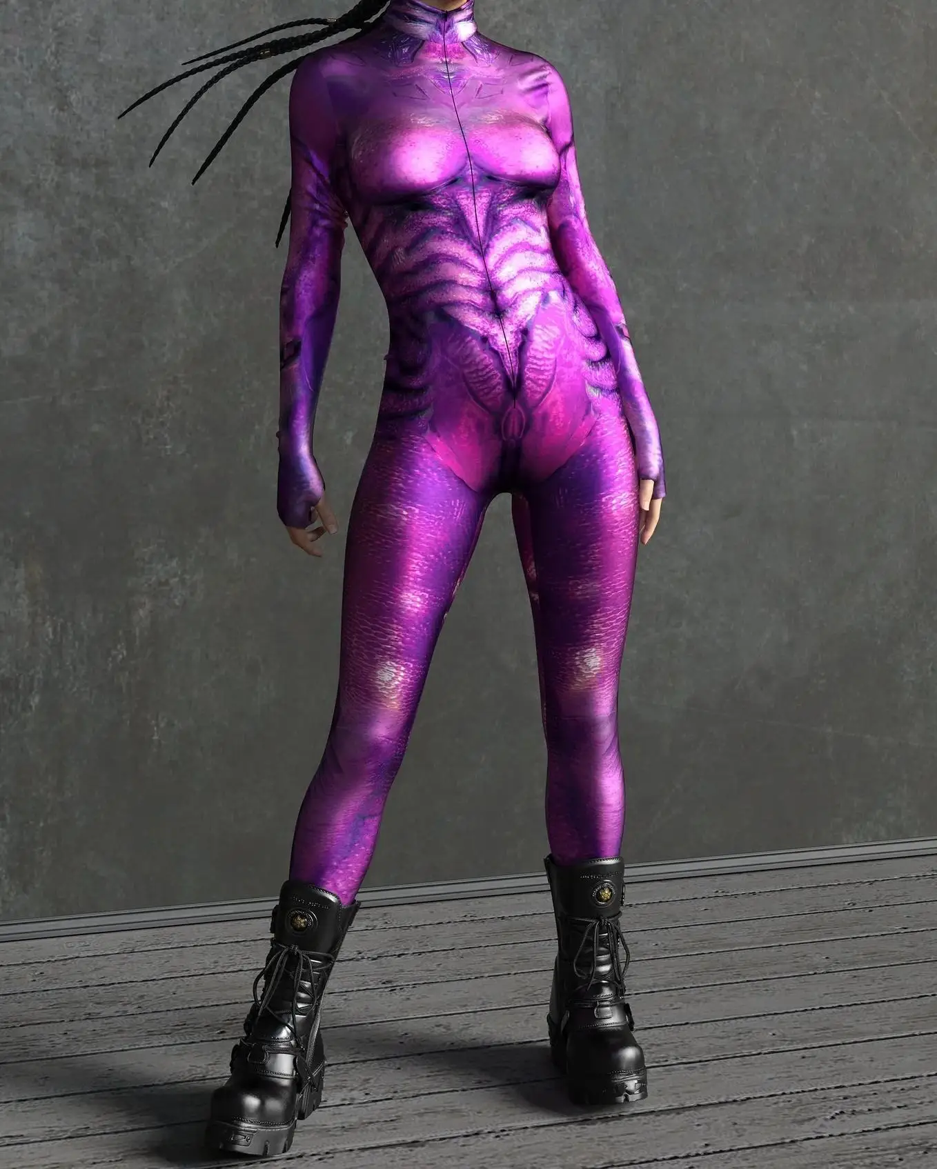 Horror-Monster Damen Cosplay Punk-Rüstungs-Jumpsuit Kostüm Elastischer Festtags-Party-Auftritts-Bodysuit Overall Zentai – Detail 21