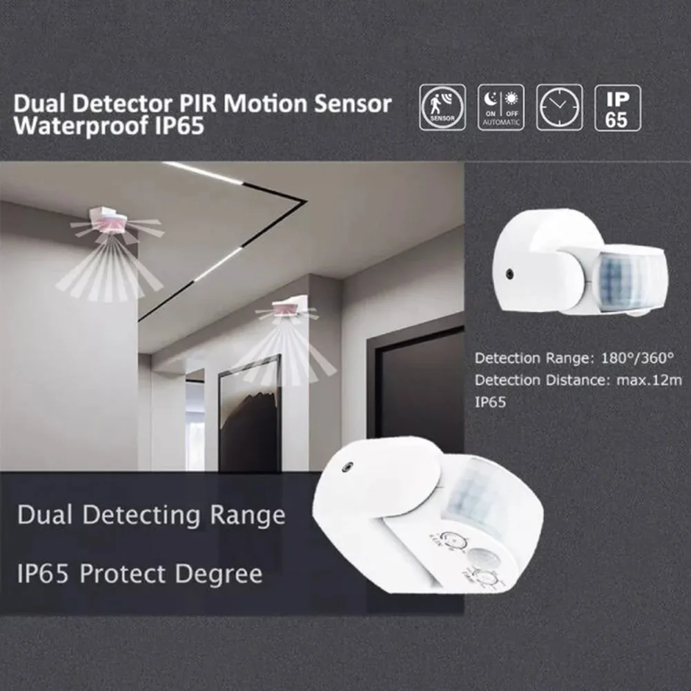 Double Probe Motion Sensor AC 220V-240V PIR Motion Detector 180-360 Degree Switch Light Outdoor Infrared Sensor IP65 Waterproof