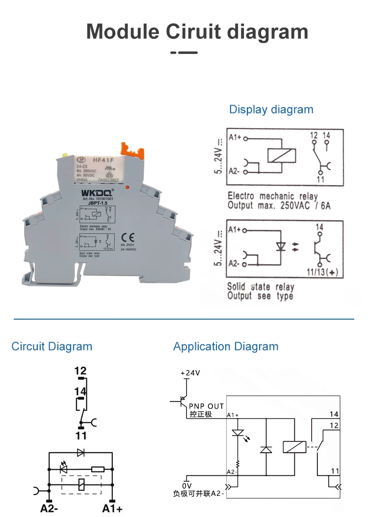 5 Stück HF41F Relaismodul Slim Terminals 24 V 12 V mit LED Push-in Typ Schraubenlose Steckerhalterung auf DIN-Schienenklemmenblock BPT 1,5 – Detail 15