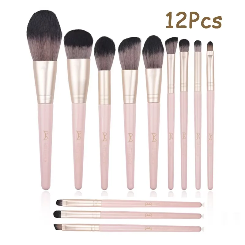 12Pcs Pink Soft Makeup Brush Set Foundation Blush Eyeshadow Concealer Cosmetic Brushes Kit