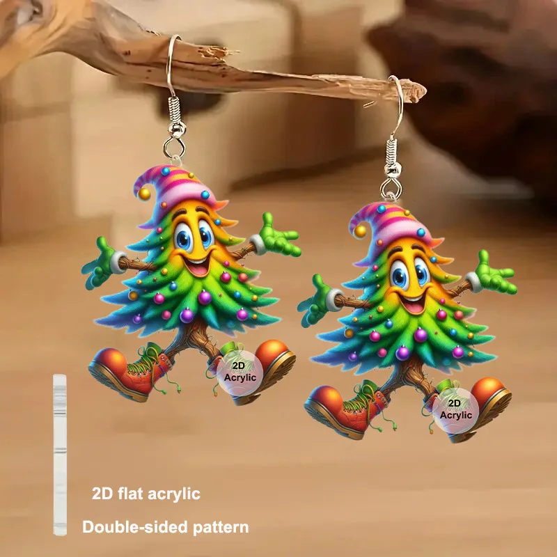 أقراط متدلية لطيفة لعيد الميلاد ثنائية الأبعاد، إكسسوار مطبوع على الوجهين من الأكريليك المسطح، عنصر جمالي رائع، مناسب للحفلات #5