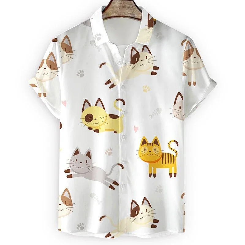 

Summer Cute Animal Style Cat Pattern 3D Printed Shirt, Loose Daily Short Sleeved Men