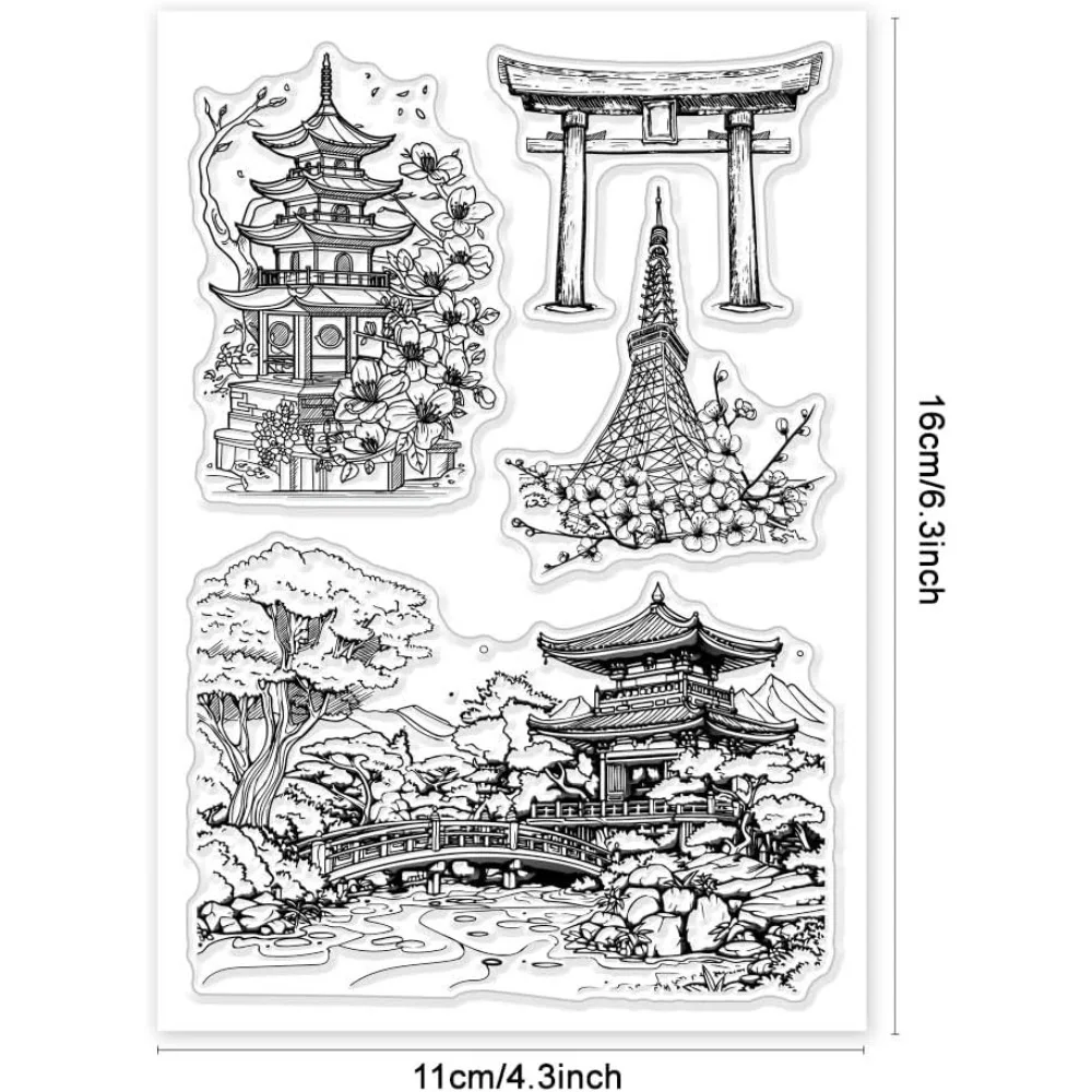 1Sheet Landscape Clear Stamps Park Architecture Silicone Clear Stamp Seals Transparent Stamps for DIY Scrapbooking Cards