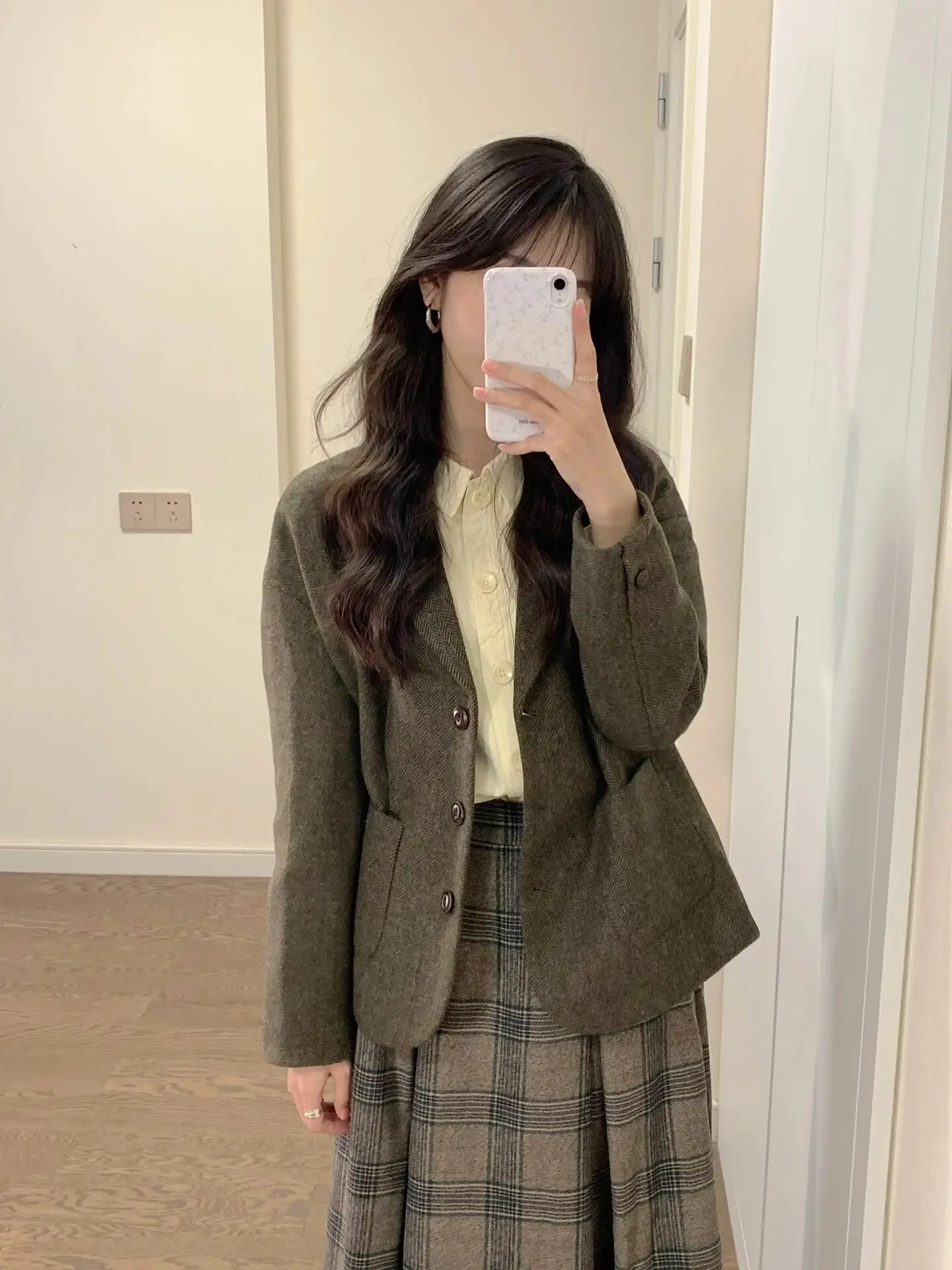 

Korean Sle Faionable Long Sve Suit Collar ort Jaet Women's Autumn Winter Double Button mat Trendy Outerwear