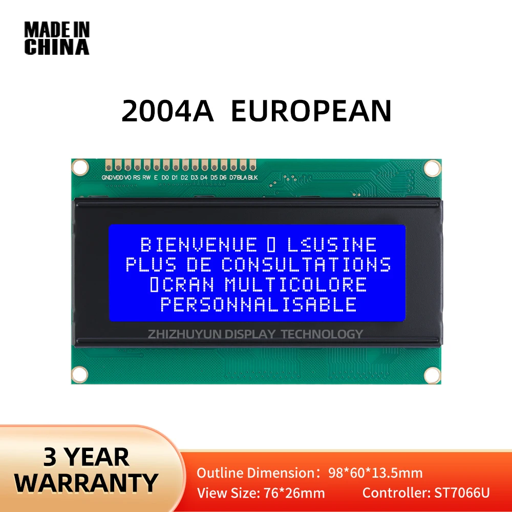 Módulo da exposição do LCD com filme azul e luminoso conduzido, tela europeia, acessório, LCD2004A