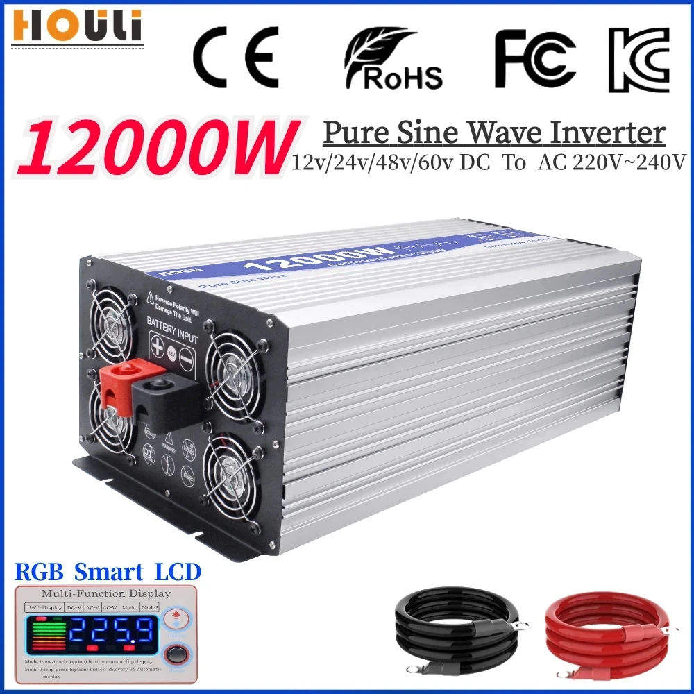 Inversor de energía Solar coreano, convertidor de voltaje de 12000W, onda sinusoidal pura, cc 12V, 24V, 48V a CA 220V, transformador de coche para