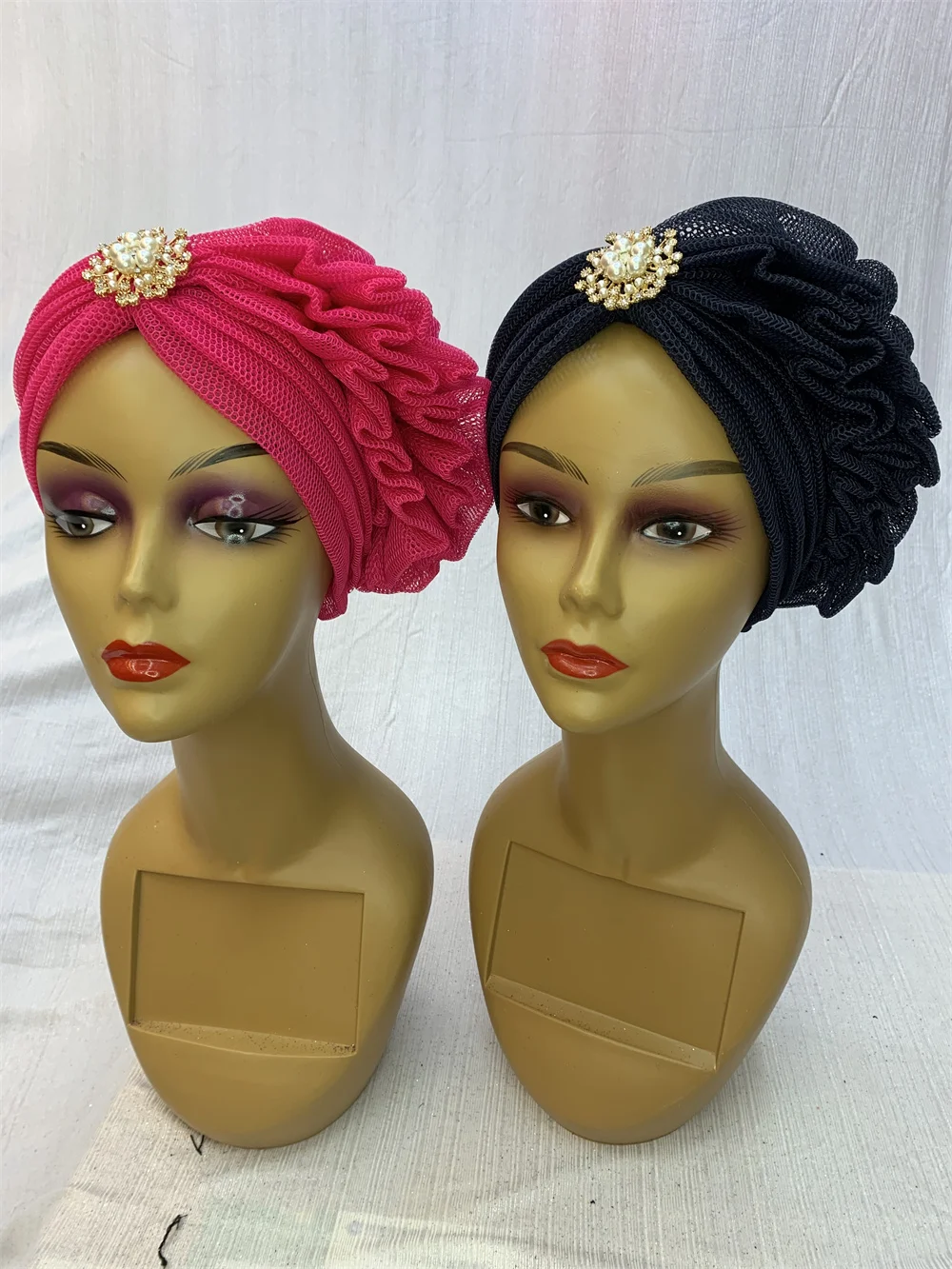 Hot Selling Pretty Women Turban Hijab Net Bonnet African Auto Gele Party Headtie Muslim Headscarf Caps Female Headwraps 12pcs