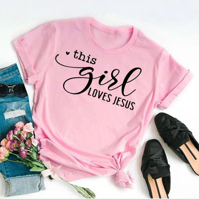 This Girl Loves Jesus Christian Religious You Matter You Are Enough Short Sleeve Top Tees 100% Cotton Streetwear Harajuku goth