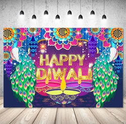 Happy Diwali Festival Background Photography Indian Traditional Deepavali Lights Diyas Candle Marigold Diwali Decor Banner Props