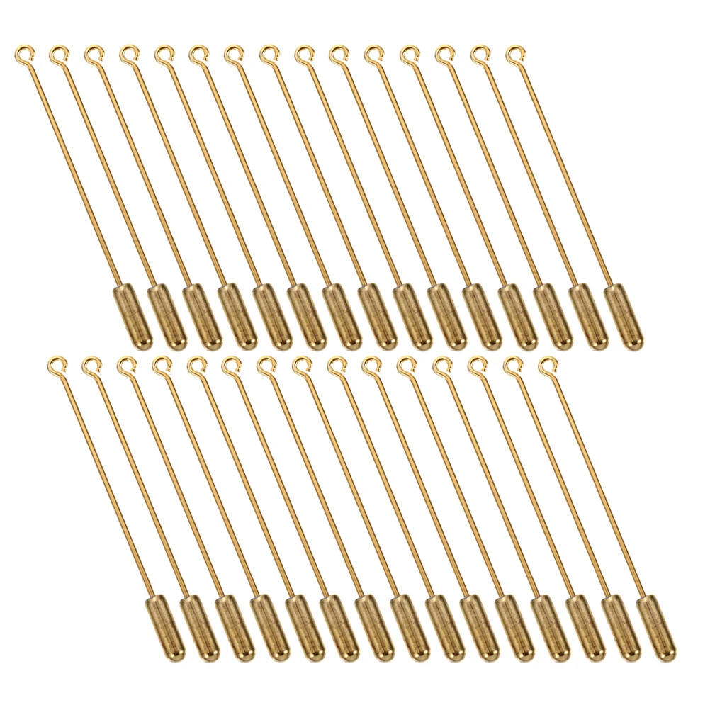

30Pcs Copper Brooch Pin Base Long Needle 70Mm Eye Pin Stopper Ends for DIY Lapel Scarf Hat Jewelry Accessories