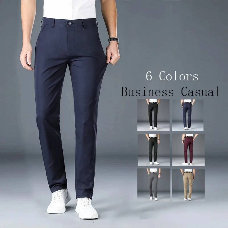 

6 Colors 2024 New Men's Business Casual Straight Pants Work Wear Trousers Classic Fashion Four Seasons Trousers Men's Clothes