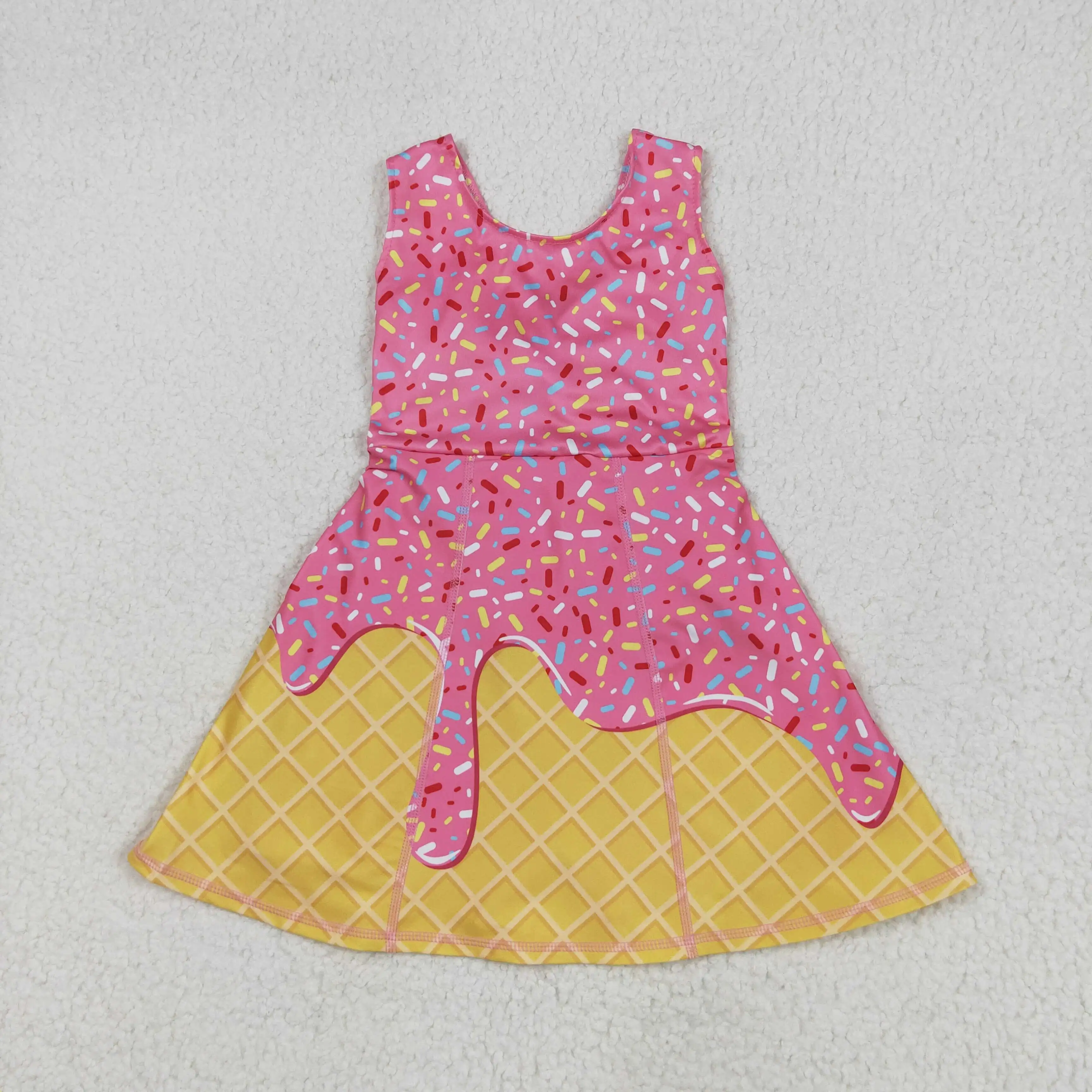 

6.4 Little Girls Sports Yoga Wear Ice Cream Drip Kids Girls Clothes Sleeveless Shorts Dress Active Wear Wholesale Kids Clothing