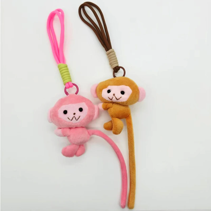 Cartoon Monkey Plush Keychain Pink Brown Long Tailed Fluffy Stuffed Doll Charms Bag Pendant Accessories Couple Gift Cute Things