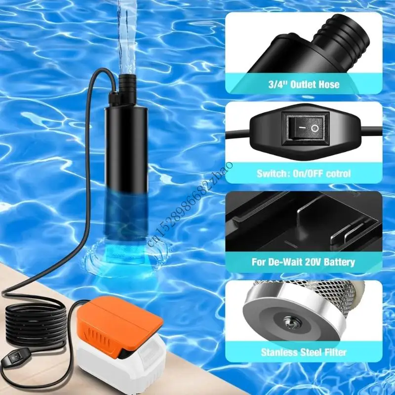 H7EA 20V Lithiums Battery Powered Drainage Pumps 4500RPM Motor With Sediment Filter For Home Outdoor Use