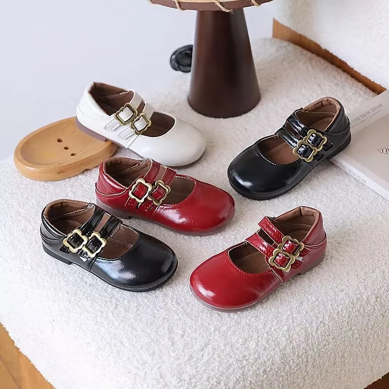 

Girls Buckle Strap Leather Shoes 2025 New Autumn Toddler Ballet Flats Soft Sole Princess First Walker Girls School Dance Shoes