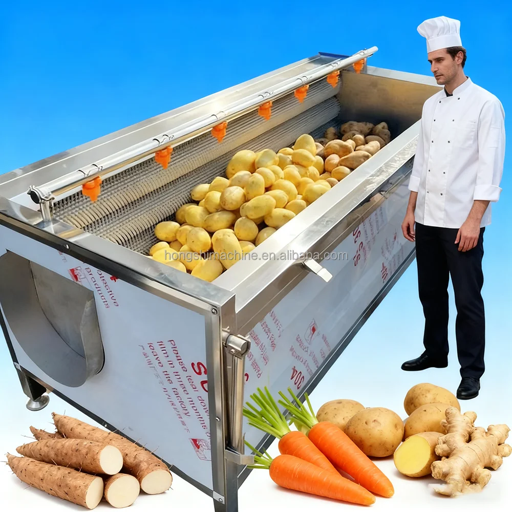 

Commercial Brush Type Vegetable Peeler Machine Potatoes Cleaning and Washing Equipment Cassava Washing Peeling Machine